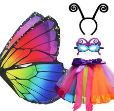 D.Q.Z Fairy Butterfly-Wings Costume for Girls Rainbow 3-8 Tutu Mask Headband
