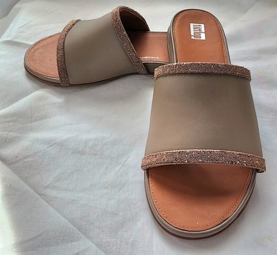 Fitflop Womens Gracie Opul Trim LeatherGreye Slide Sandals Shoes 6.5 Med (37.5)