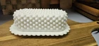 Vintage Milk Glass Hobnail Butter Covered Dish