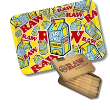 RAW  Lyrical Lemonade Rolling Tray RAW Organic Classic 1  1/4 cone 20ct tin case