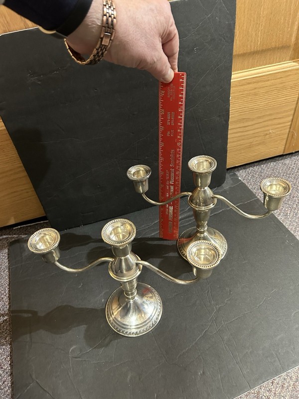 Pair Duchin Sterling Silver  Weighted Candelabras 3 Arm, 7” Tall, 9.5 Width