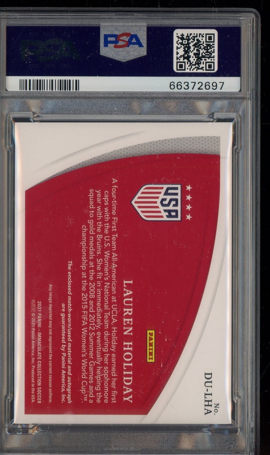 2021 Immaculate Soccer Gold Lauren Holiday Match-Worn Dual Patch AUTO /10 PSA 8 view 2