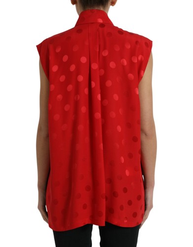 Dolce & Gabbana Red Polka Dot Sleeveless Collared Blouse Women's Top Authentic - Picture 3 of 6
