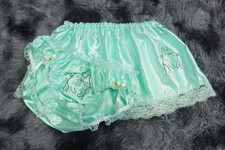 A276 2XL/ElasticW.24-42" Vintage Style Green Satin Bikini Panties Half Slip