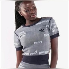 Adidas Originals Blue Graphic Knit Slightly Cropped Tee Size Medium Womens NWOT