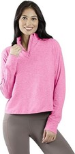 90 Degree By Reflex Cropped TwoTone Heather Long Sleeve 1/2 Zip Jacket,Magenta,L