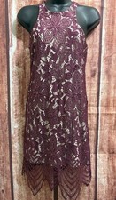 Express Burgundy Lace Halter Cocktail Dress Sleeveless Mini Cutout Back Lined XS