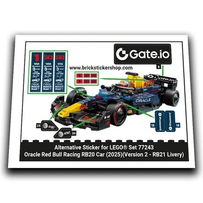 BRICKSTICKERSHOP Pegatina Alternativa para Set 77243 - Coche Oracle Red Bull RB20 (Librea RB21)
