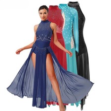 Womens Sleeveless Lyrical Ballet Dance Leotard Dancewear Split Maxi Long Dress