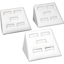 3 White Faux Leather 5 Slot Ring Displays