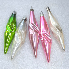 5 USSR Vintage Silver Glass Christmas Ornaments Xmas Tree Antique Decor Icicles