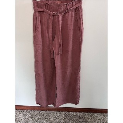 Thread & Supply Mauve Paperbag Waist Wide Leg Pants Small Rose Tie Belt