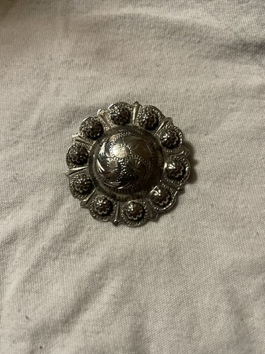 Vintage 1 1/2” Stamped Alpaca Mexican Silver Concho Brooch Pin