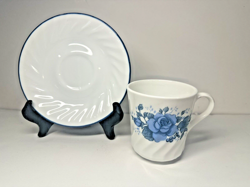 Corelle Blue Velvet Rose Cup Saucer Corning Ware Mug Set Swirl 1 Set - Picture 3 of 8