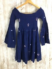Free People Counting Daisies Blue Off Shoulder Embroidered Mini Dress Cottage