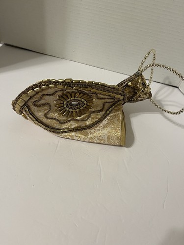 Gold Beaded embellished sequin fortune cookie purse unique new condition - Picture 7 of 8