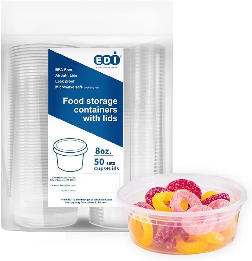 EDI Deli Food Storage Containers with Lids 50 Sets (8Oz)