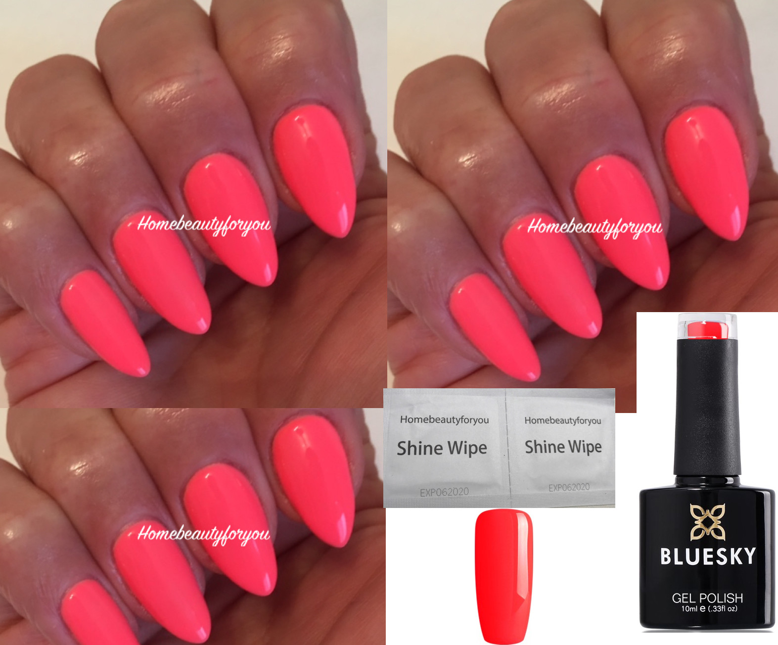 BLUESKY NAIL GEL POLISH BRIGHT CORAL PINK SUMMER A74 LED UV SOAK OFF