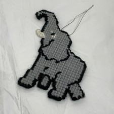 VINTAGE Needlecraft Yarn GREY ELEPHANT Christmas ORNAMENT Handcrafted 5"