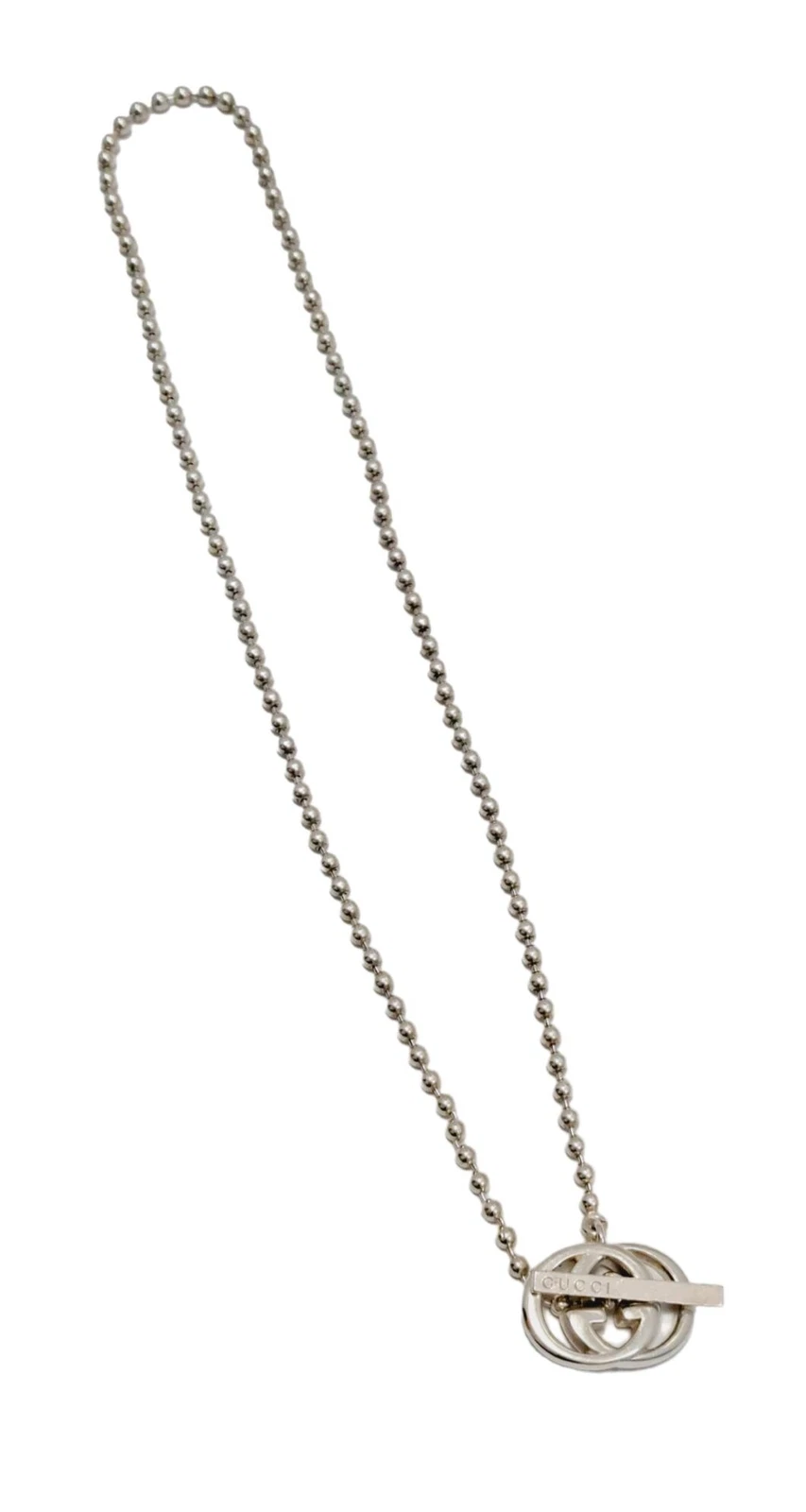 Autentica Collana Gucci Argento GG Incastro G Argento 925 Catena Sfera