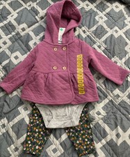 Carter's Baby Girl 3 Piece Set  Solid and Flowers Print - Size: 3-6 M