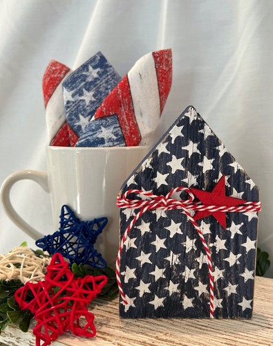 4th of July STARS Mini House Tiered Tray Farmhouse Patriotic Decor Rustic Wood - Picture 6 of 8