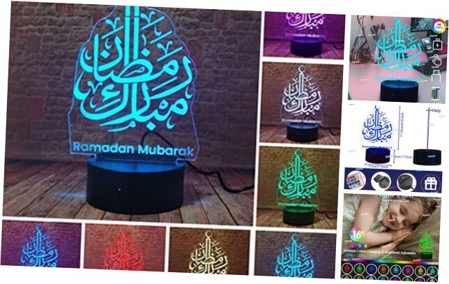 Ramadan Islam Eid Mubarak Eid al-Fitr Party Illusion Night Light with Remote