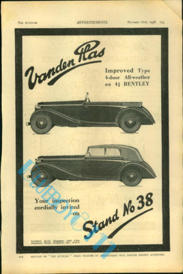 Vanden Plas Car  Advert Autocar Olympia Motor Show Guide 1936 Original   