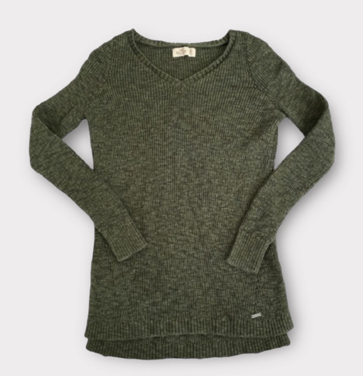 Hollister Women's Sweater Size XS Knit V-Neck Olive Green Long Sleeve  Beachy