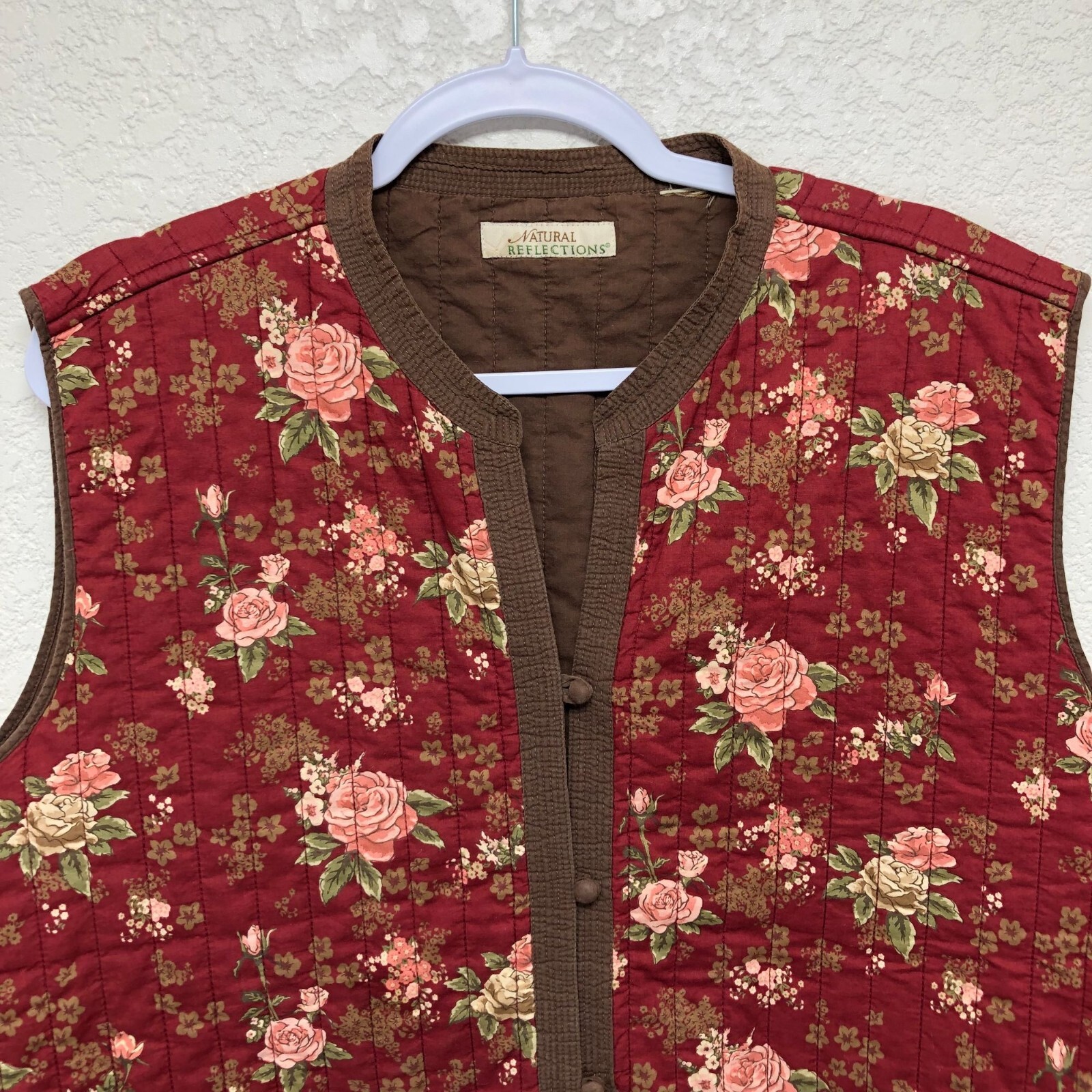 Natural Reflections Floral Quilted Vest Women Size XL Cotton Red