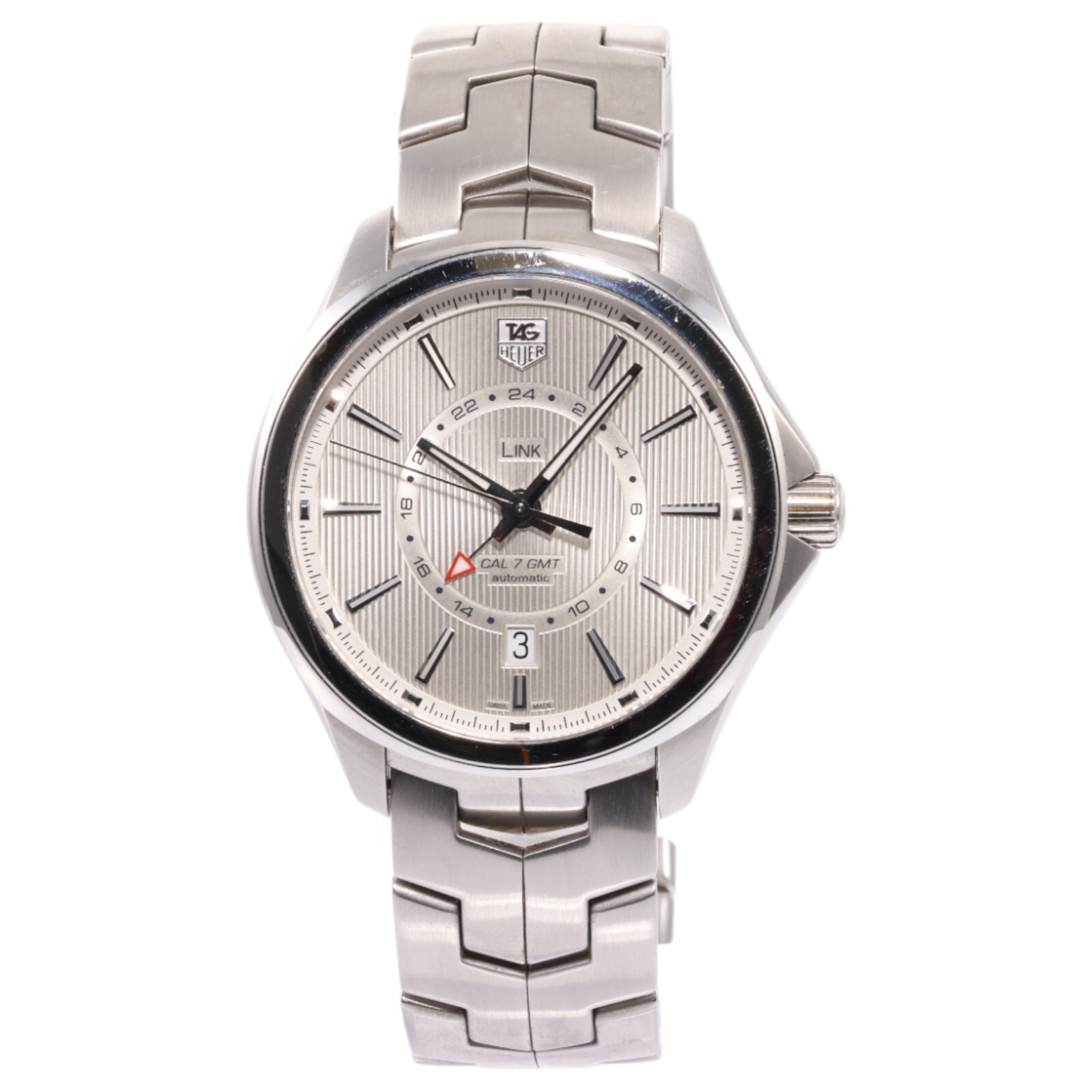TAG HEUER Link GMT 42mm Steel Silver Index Dial Automatic WAT201B