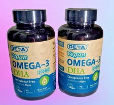 2 Pack (90+90 sftgls) Deva Vegan Omega 3 DHA derived from Algae Non-Fish 05/2026