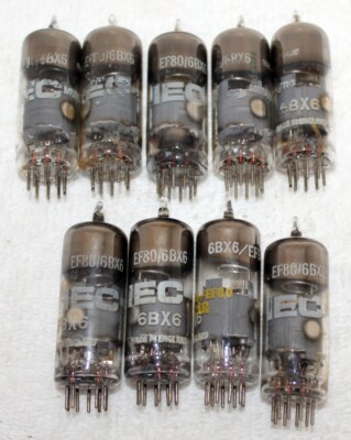 9- Vintage Mullard IEC 6BX6 EF80 Audio Valve Vacuum Tubes ~ Test Good