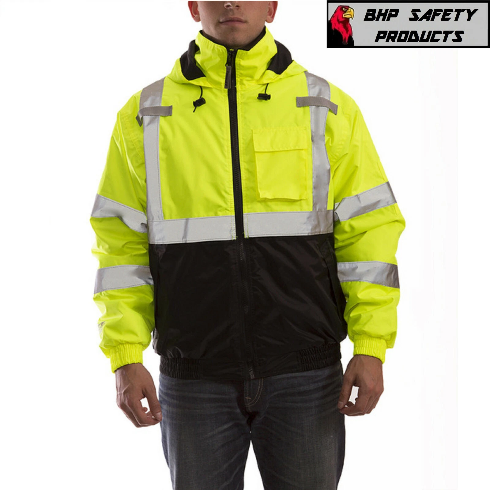 Hi-Vis Insulated Safety Bomber Jacket Orange and Lime ROAD WORK HIGH VISIBILITY - product detail image 3