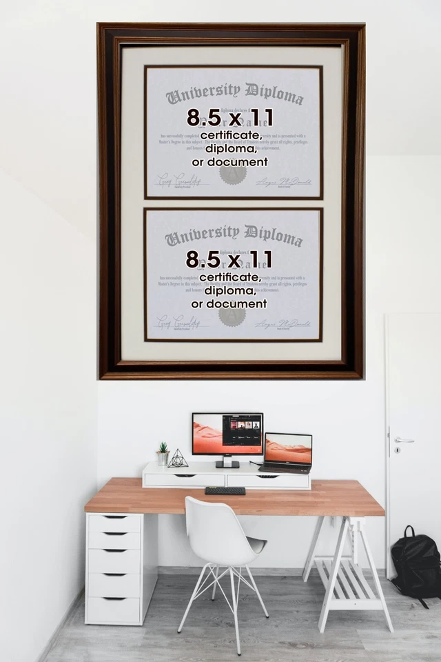 Graduation Double Diploma or Certificates Wood Frame for Two 8.5x11 Openings - Image 4 of 4