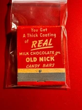 MATCHBOOK - OLD NICK CANDY BARS - REAL MILK CHOCOLATE - UNSTRUCK!