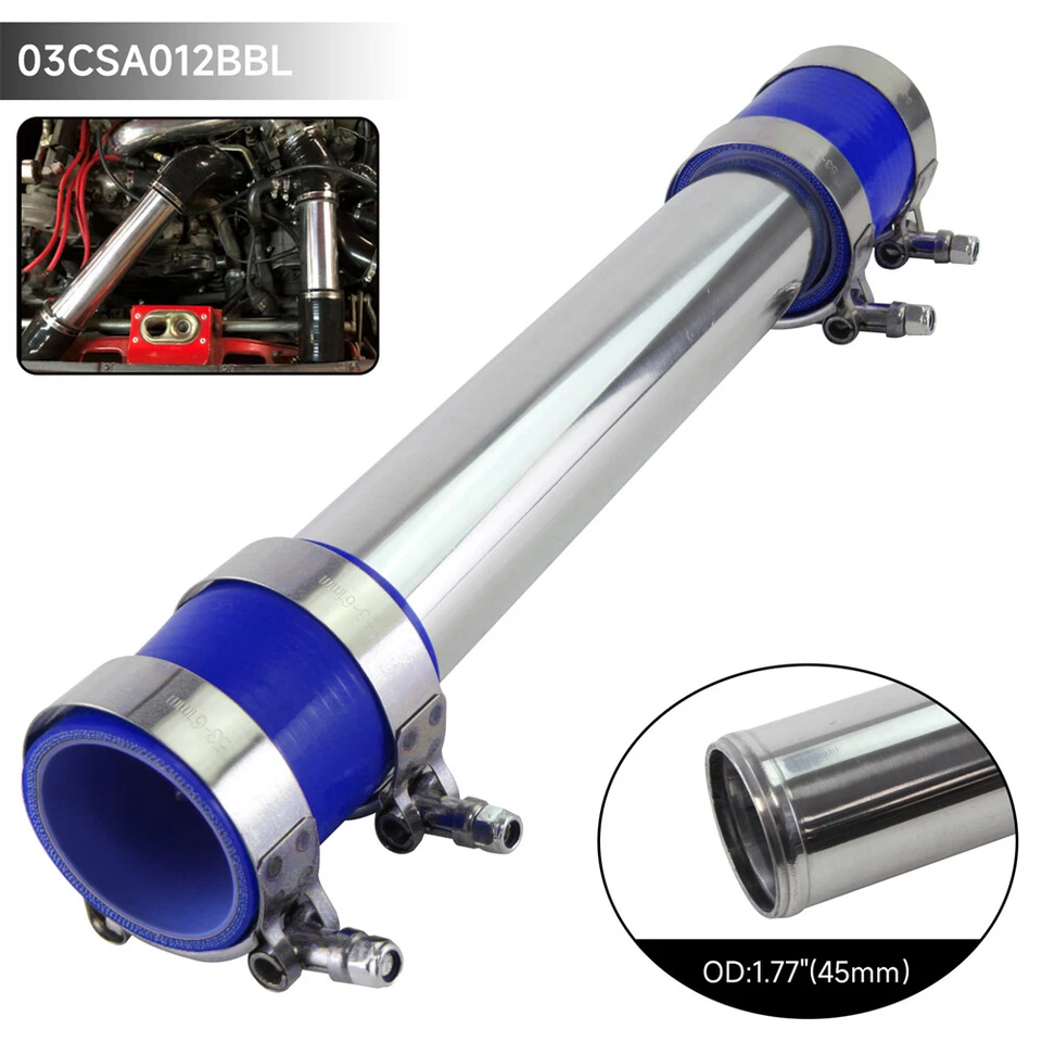 Enfriador de aire de carga de aluminio de 45 mm tubo turbo tubo + abrazaderas de manguera de silicona Foto 3 de 4