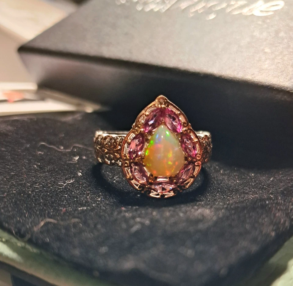 Gems En Voque Ethiopian Opal And Umba River Rose Garnet Ring Sz 12 - Image 3 of 4