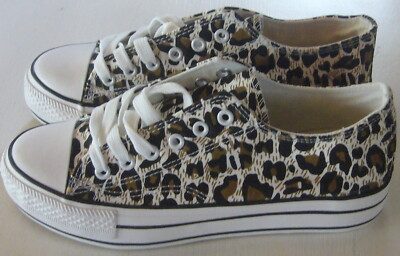 Sneakers Turnschuhe Jeans Slipper Schuhe 35 36 37 38 flach leopard geschnürt Neu