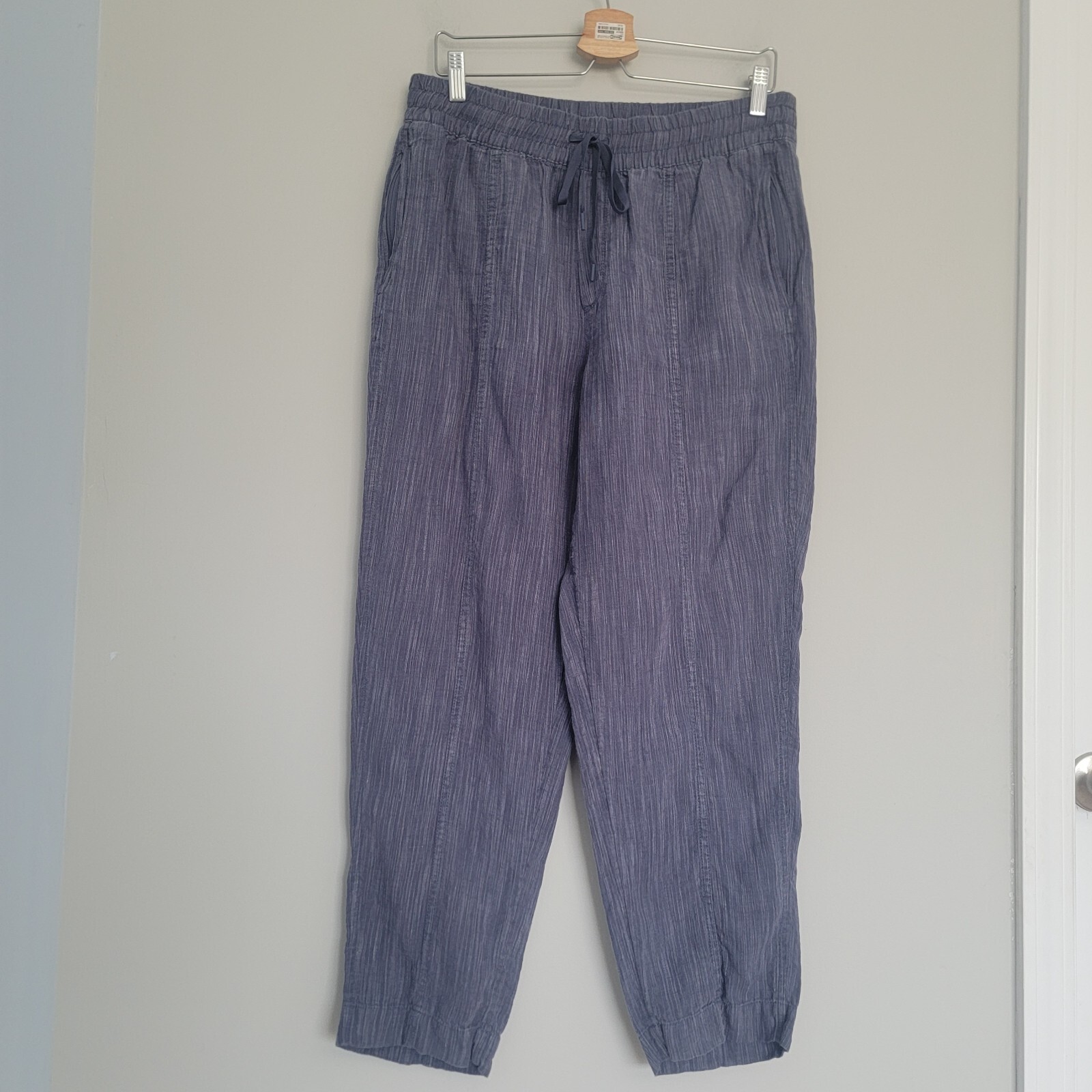 Athleta sz M Linen Retreat Ankle Tapered Pullon Pants Blue