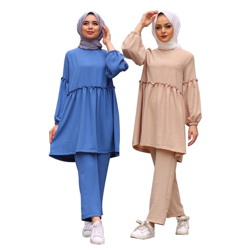 Stylishes 2-teiliges Muslim Set - Langarm Bluse Mit Weiter Hose Für Ramadan & Gebet