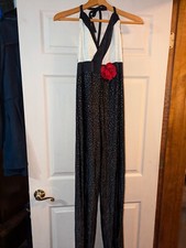 Kelle Dance Costume One Piece Pantsuit Black/Silver/White Size Adult X-large