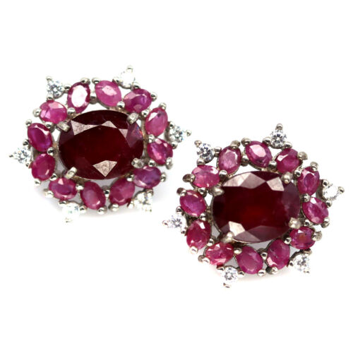 925 Plata de Ley 9 x 11 Mm. Rubí Rojo & Blanco Circonita Pendientes - Imagen 2 de 4