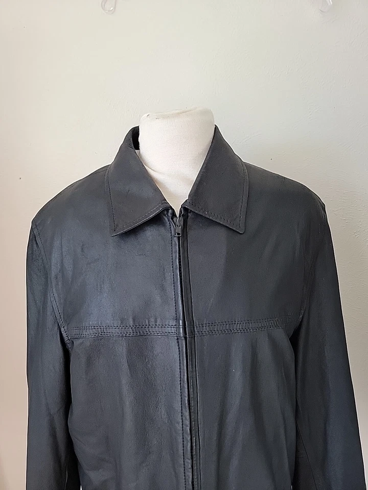 Casaco de couro Remy feminino 38 grande preto amanteigado macio pele de cordeiro zíper completo casual - Imagem 2 de 4