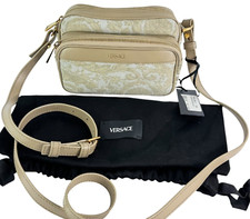 $1,150 VERSACE Beige Barocco Jacquard Calf Leather Small Crossbody Made in Italy