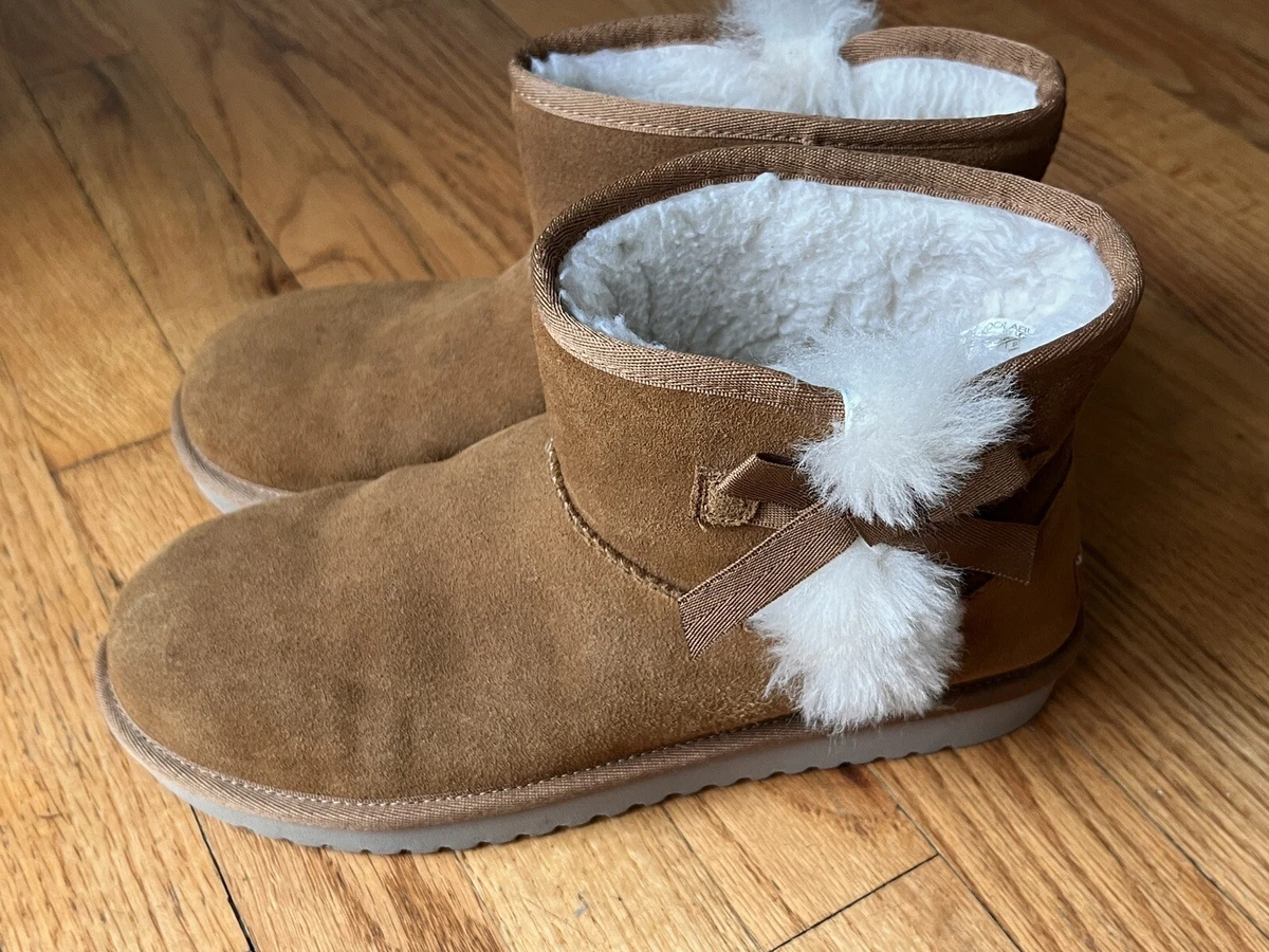 UGG Koolaburra Boots Women 9 Victoria Mini Bows Tan Leather Sheepskin 1114731