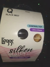 L'EGGS PAIR SILKEN MIST CONTROL TOP TIGHTS-ULTRA SHEER LEG/TOE-Q-BLACK MIST