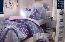 Mermaid Kids Purple Pink Sequin Complete 5 Pc Twin/XL Bed Set  Throw Blank READ