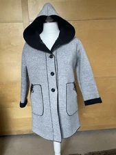 Grey Hooded Casual Mid-Length  Jacket with patch pockets