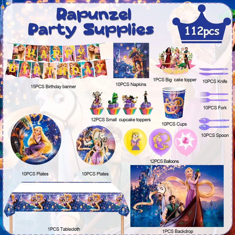 112件装迪士尼公主派对装饰长发公主派对用品气球盘 — 第 2/4 张图片